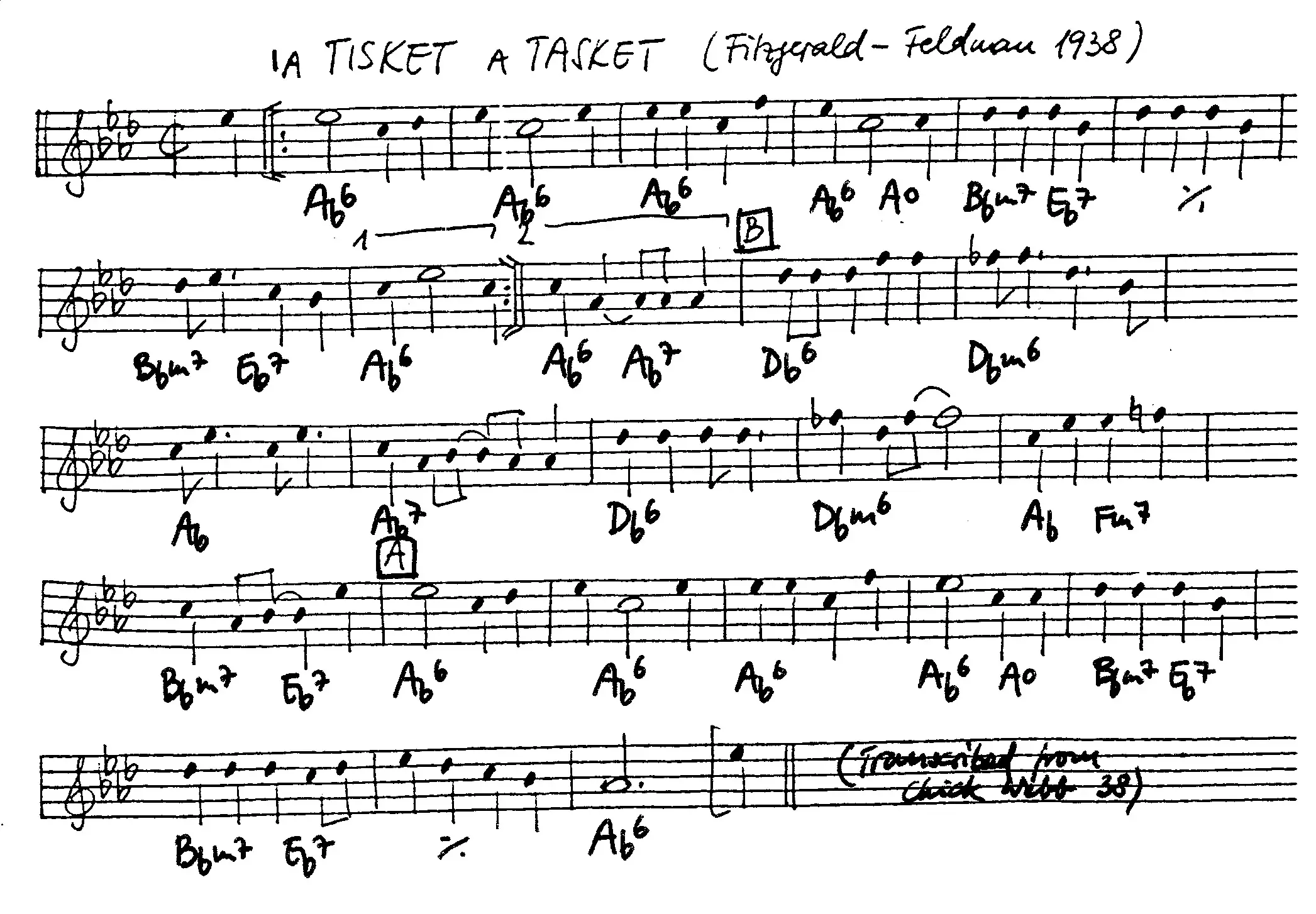 a tisket a tasket free jazz leadsheet - Courtesy of the Jungle Jazz Band